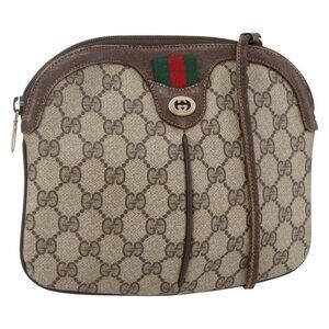 Authentic GUCCI GG Supreme Web Sherry Line Bag PVC Beige Gold 904 02 047